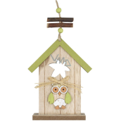 Green wooden hanging birdhouse 15 cm
