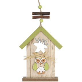 Green wooden hanging birdhouse 15 cm