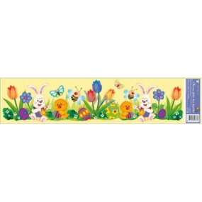 Window foil without glue Easter yellow stripe 2 bunnies and 2 chickens 64 x 15 cm