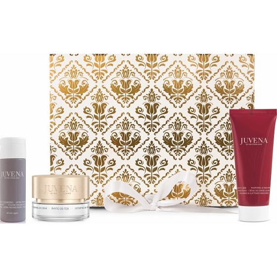 Juvena Moisture Cream Rich all-day cream 50 ml + Pampering & Smoothing Handcream hand cream 100 ml + Cleansing Lifting Peeling Powder peeling 20 g, cosmetic set