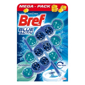 Bref Blue Aktiv Eucalyptus WC block for hygienic cleanliness and freshness of your toilet, color water to blue shade 3 x 50 g