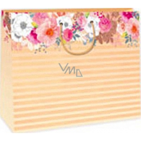 Ditipo Gift paper bag 38 x 10 x 29.2 cm orange stripes DAA flowers