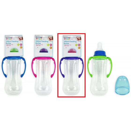 First Steps Feeding Bottle 0+ baby bottle clear with grips purple 250 ml