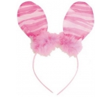 Headband ears with feather pink stripes 23 cm