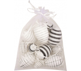 Plastic eggs for hanging black and white with stripes 4 cm 6 pieces + 6 cm 6 pieces in organza