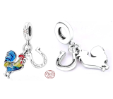 Charm Sterling Silver 925 Rooster and Horseshoe 2-in-1, Animal Bracelet Pendant