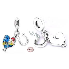 Sterling silver 925 Rooster and horseshoe 2in1, lucky bracelet pendant
