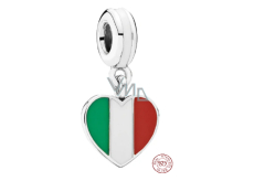 Charm Sterling silver 925 Italian Republic flag heart - I love Italy, travel bracelet pendant