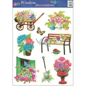 Window foil without glue garden cart with flowers 42 x 30 cm