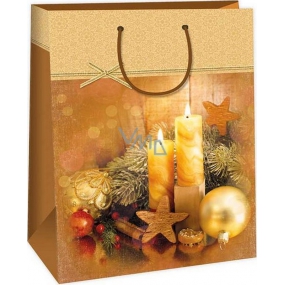 Ditipo Gift paper bag 32.4 x 10.2 x 44.5 cm beige 2 flask candles