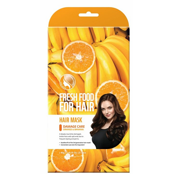 Farmskin Fresh Food For Hair Orange and banana regenerating textile hair mask 3 pieces