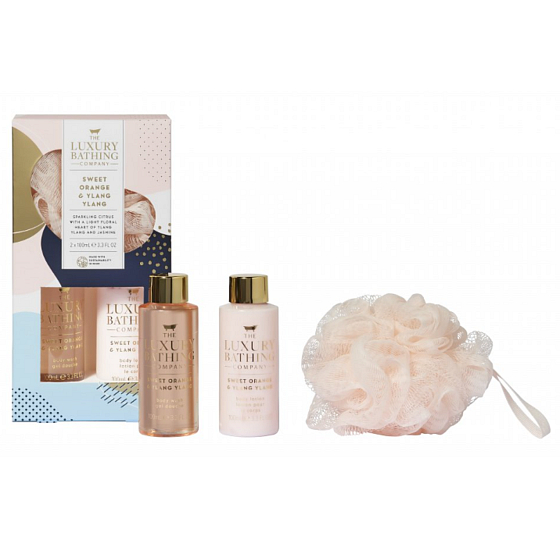 Grace Cole Orange & Ylang Ylang body lotion 100 ml + shower gel 100 ml + bath sponge, cosmetic set for women