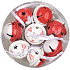 Red and white hanging jingle bells with a tree, 3 cm, 8 pieces