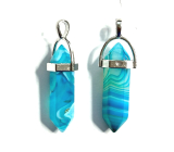 Blue Agate Hexagon Pendulum Pendant 41x13mm, natural stone, hand-carved