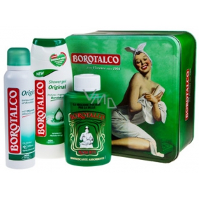 Borotalco Original deodorant spray 150 ml + shower gel 250 ml + Talcum body powder with natural talc 100 g, umisex cosmetic set in a tin can