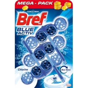 Bref Blue Aktiv Chlorine WC block for hygienic cleanliness and freshness of your toilet, colors the water in a blue shade 3 x 50 g