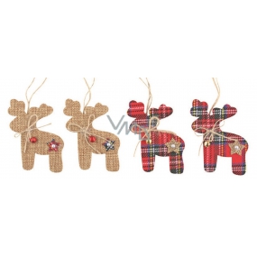 Reindeer with jute bell and diamond for hanging 7 cm, 4 pieces in a bag