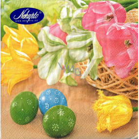 Nekupto Paper napkins 3 ply 33 x 33 cm 20 pieces Easter Yellow, pink tulips, green, blue egg