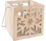 Wooden candle holder with carved snowflake 10 cm