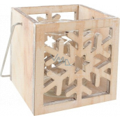 Wooden candle holder with carved snowflake 10 cm