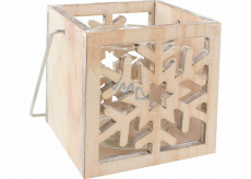 Wooden candlestick with carved snowflake 10 cm