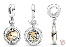 Sterling Silver 925 World Pendant Travel Bracelet