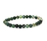 Agate green moss bracelet elastic natural stone, ball 6 mm / 16 - 17 cm, symbolizes the element of earth