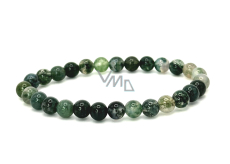 Agate green moss bracelet elastic natural stone, ball 6 mm / 16 - 17 cm, symbolizes the element of earth