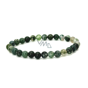 Agate green moss bracelet elastic natural stone, ball 6 mm / 16 - 17 cm, symbolizes the element of earth