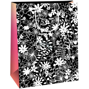 Ditipo Paper gift bag 22 x 10 x 29 cm Kreativ black - white flowers
