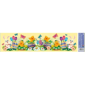 Window foil without glue Easter yellow stripe 2 bunnies and 4 chickens 64 x 15 cm