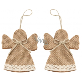 Jute angel with lace, for hanging 8 cm 2 pieces