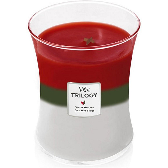 WoodWick Trilogy Winter Garland - Winter garland scented candle with wooden wick and lid glass medium 275 g