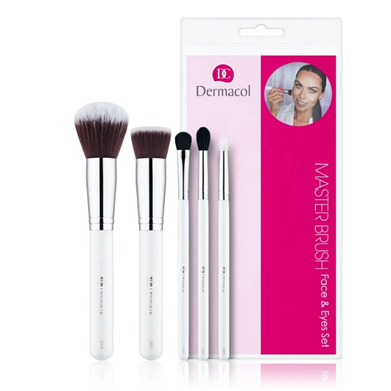 Dermacol Liquid Make-up Brush + Powder Brush + Eyeshadow Brush + Eyeshadow and Detail Brush + Blending Brush, set of cosmetic brushes with natural bristles