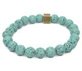 Lava pastel green with royal mantra Om, bracelet elastic natural stone, ball 8 mm / 16-17 cm, born of the four elements