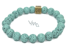 Lava pastel green with royal mantra Om, bracelet elastic natural stone, ball 8 mm / 16-17 cm, born of the four elements