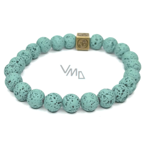 Lava pastel green with royal mantra Om, bracelet elastic natural stone, ball 8 mm / 16-17 cm, born of the four elements