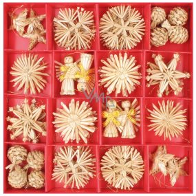 Straw ornaments with gold thread for hanging 56 pieces
