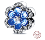 Sterling silver 925 Blue pansy + cubic zirconia, bead for bracelet nature