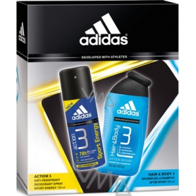 Adidas Action 3 Sport Energy antiperspirant deodorant spray 150 ml + shower gel 250 ml, cosmetic set