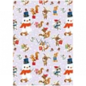 Ditipo Gift wrapping paper 70 x 100 cm Christmas light purple - snowman, fox, squirrel 2 sheets
