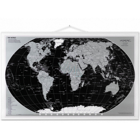 Naga Wall map of the world laminated Black and silver 95 x 62 cm