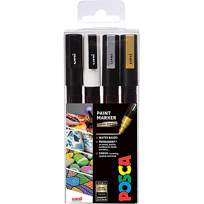 Posca Universal acrylic marker set 1,8 - 2,5 mm Black, white, gold, silver 4 pieces PC-5M