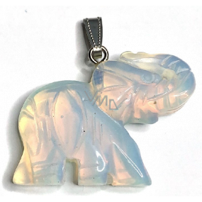 Opalit Elephant pendant synthetic stone hand cut figurine 3,5 cm, stone of wishes and hope
