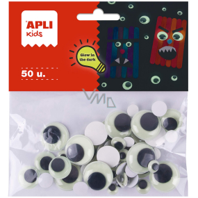 Apli Movable eyes self-adhesive glow in the dark mix sizes 50 pieces