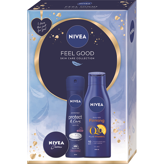 Nivea Feel Good Protect & Care antiperspirant spray 150 ml + Creme cream for basic care 30 ml + Q10 Plus Vitamin C Nourishing firming body lotion for dry skin 250 ml, cosmetic set for women