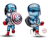 Charm Sterling silver 925 Marvel The Avengers Captain America, bracelet bead, movie