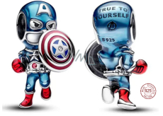 Charm Sterling silver 925 Marvel The Avengers Captain America, bracelet bead, movie
