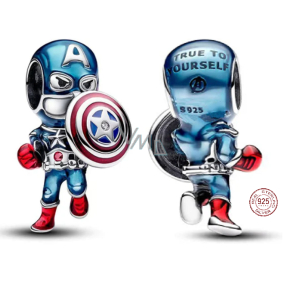 Charm Sterling silver 925 Marvel The Avengers Captain America, bracelet bead, movie