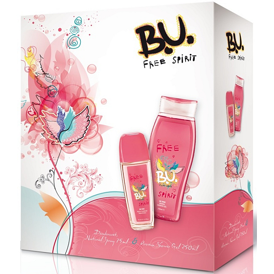 BU Free Spirit perfumed deodorant glass for women 75 ml + shower gel 250 ml, gift set for women